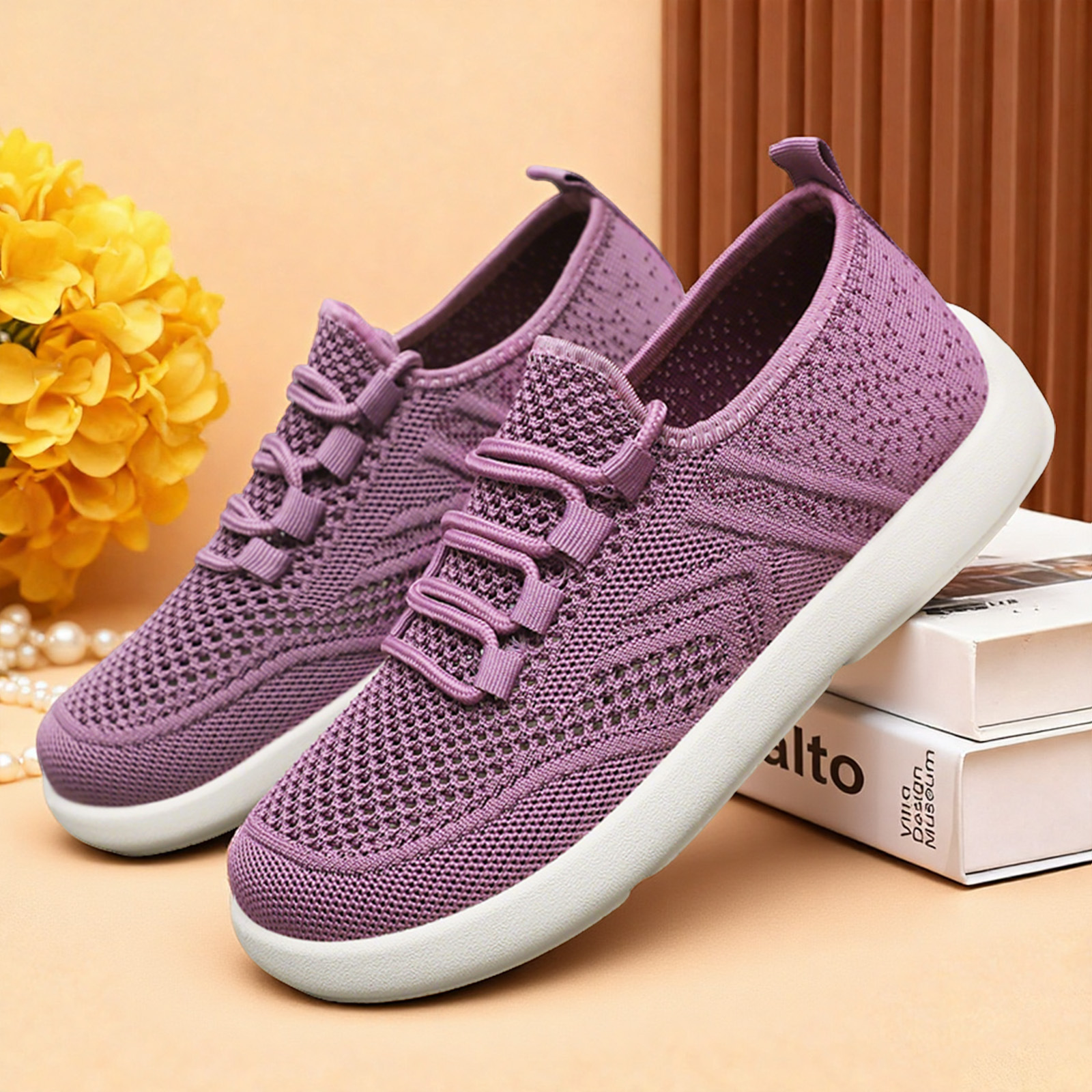 New women's casual shoes made of woven fabric are light, breathable, single shoes, cross-border hair-making, soft-soled, comfortable and simple lace-up mesh shoes Application Scenario