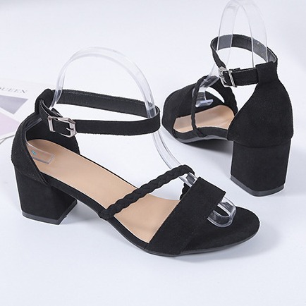 Cross-border 2024 new foreign trade European and American style large-sized solid color round-toed fashionable one-shoulder buckle women's high-heeled sandals Specification drawing