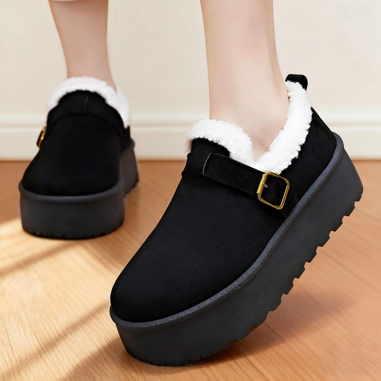 Cross-border large-sized cotton shoes, TEMU fleece snow boots, warm ankle boots, thick-soled height-increasing cotton boots, versatile women's shoes details Picture