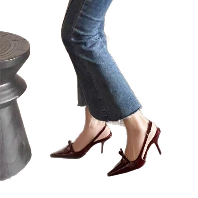The new style of the women's 2025 summer collection, featuring a bow and a stylish back strap, pointed high-heeled sandals Item Picture