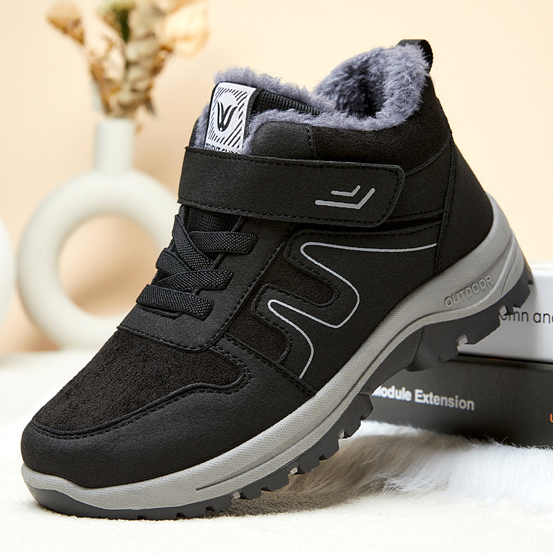 Women's cotton shoes, cross-border large-sized snow boots, fleece and thickened cotton boots, couple's walking shoes, Velcro women's boots details Picture