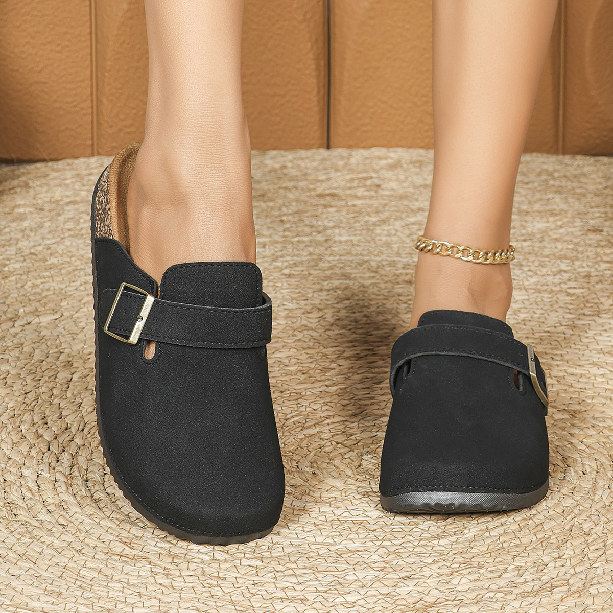 2025 Classic black Burken shoes with a soft cork drag, comfortable for both home and outdoor wear, French casual women's shoes Application Scenario
