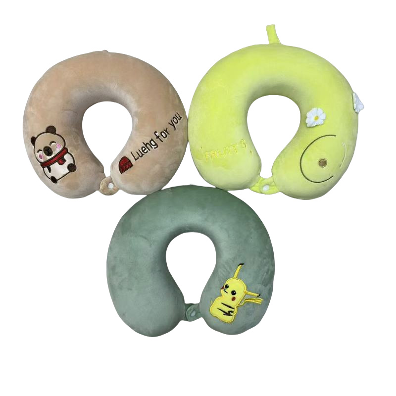 Animal-embroidered small pattern cartoon anime peripheral latex neck pillow, cute cartoon U-shaped travel car, high-speed rail, plane, travel and tourism pillow, nap memory foam, plain neck protection pillow, rebound velvet cubic memory foam U-shaped pillow Item Picture