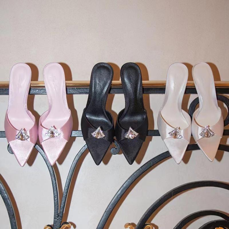 35-42 large-sized pointed-toe high-heeled sandals for women, new summer 2024 style, satin rhinestone fairy style, thin heels, one-shoulder Application Scenario