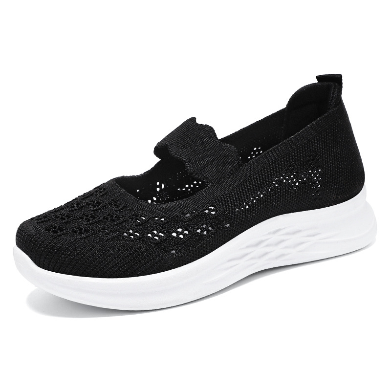 Shoes for women, middle-aged and elderly people, walking shoes, one-step mom shoes, soft-soled woven shoes, breathable and perforated single shoes, versatile women's shoes Item Picture