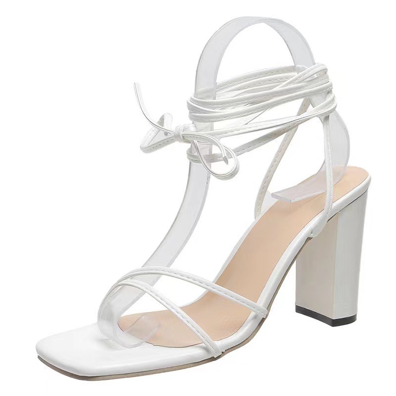 Summer 2023 plus-size export women's shoes: Sexy square-toed laced stiletto high heels and cross-laced sandals for women's cross-border trade Item Picture