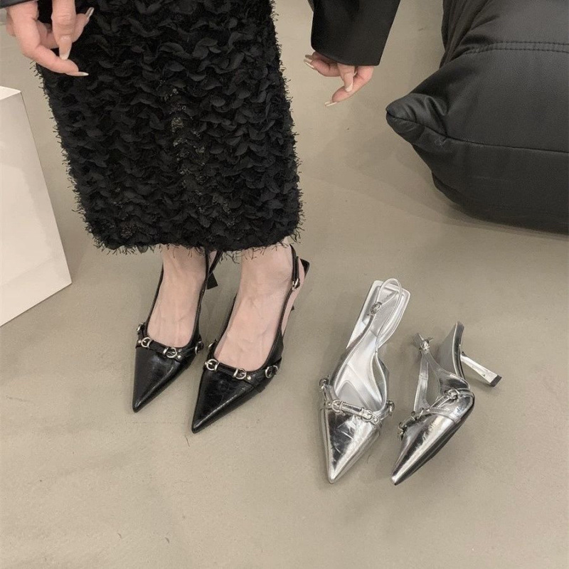 French high-heeled sandals with a flared toe, Spring 2025 new style, with a thin heel and elegant pointed-toe single shoe for women Specification drawing