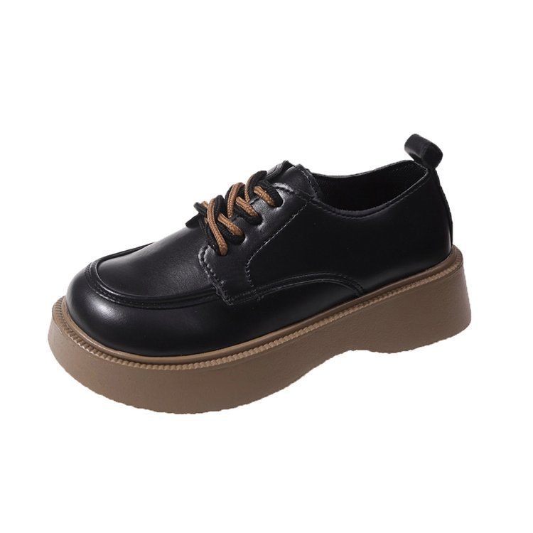 Foreign trade loafers 2025 Spring New style Retro two-color lace-patterned thick-soled Marie Jean small leather shoes for women Item Picture