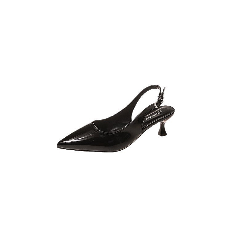 Pointed-toe, thin-heeled, flip-top sandals for the 2025 autumn collection, a stylish, button-up commuter single shoe with a shallow opening and a high heel at the back Item Picture