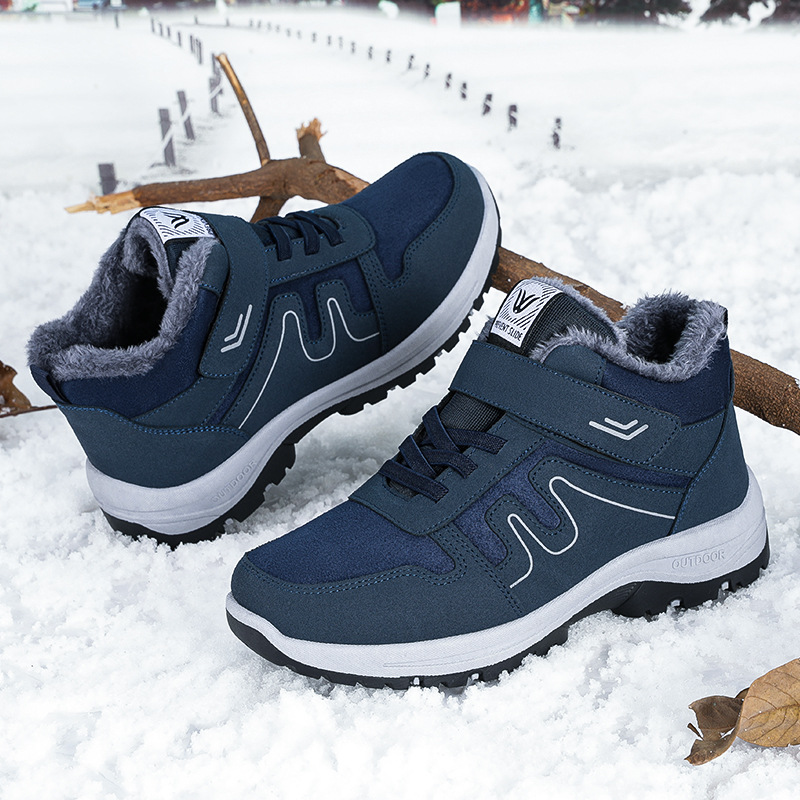 Men's cotton shoes, soft-soled, comfortable walking shoes, fleece and thickened couple snow boots, Velcro cotton boots, versatile boots details Picture