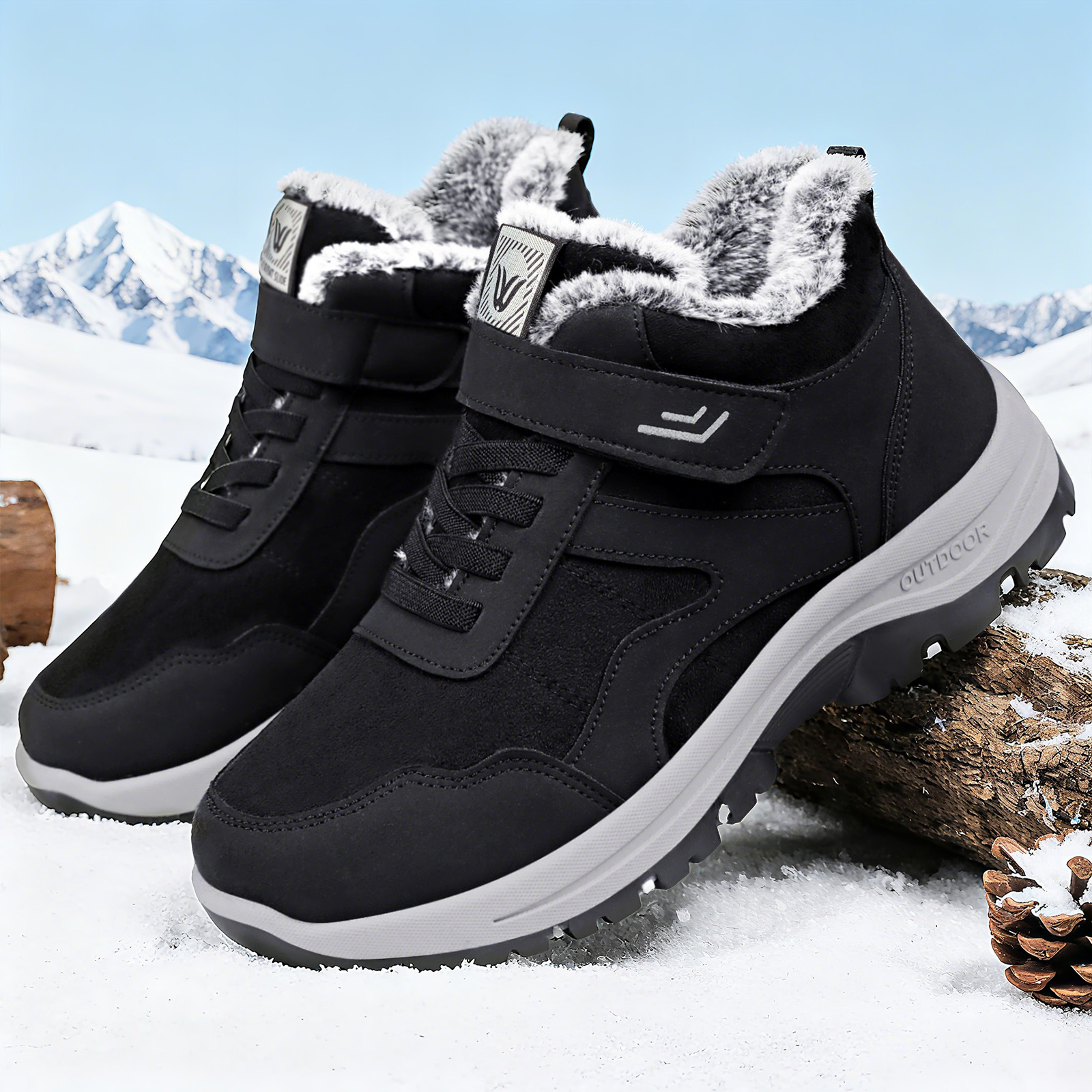 One set of cotton shoes for women, snow boots, one pair of Velcro cotton boots with fleece and thickened, versatile ankle boots Specification drawing