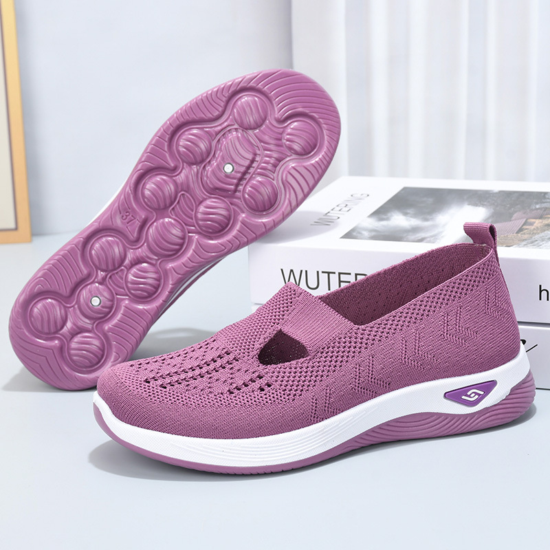 Women's cross-border large-sized casual shoes, TEMU women's shoes, single shoes, breathable flying woven shoes, shoes for middle-aged and elderly mothers details Picture