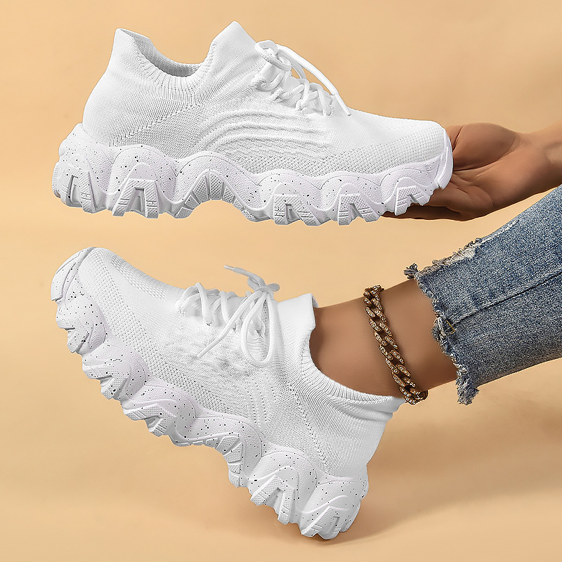 New cross-border shoes for women with lace-up and woven socks, fashionable, breathable and casual shoes, thick-soled height-increasing women's shoes Specification drawing
