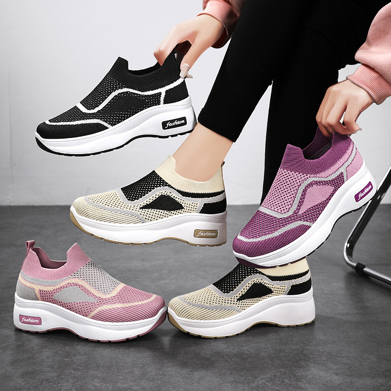 Jinshi Yuan - Women's Shoes Processing and Customization, Fei-woven thick-soled shoes, breathable one-foot casual shoes, cross-border women's shoes, single shoes Application Scenario