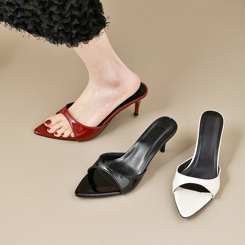 High-heeled slippers 2025 Spring New women's shoes, casual and lightweight pointed-toe slippers, one-piece high-heeled flip-flops worn outside full figure
