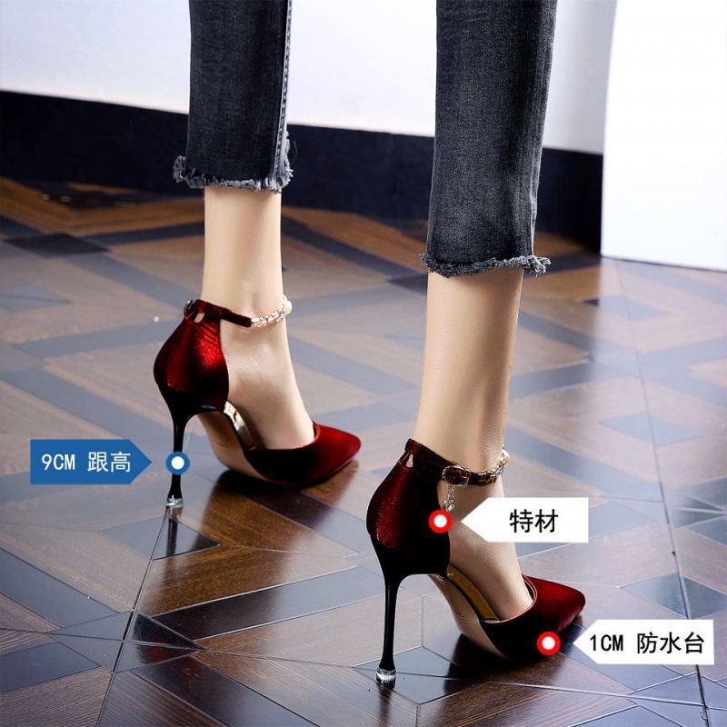 Red soled high heels, sexy satin one-shoulder buckle, pointed rhinestone, red 2025 spring thin-heeled dress women's single shoes Application Scenario