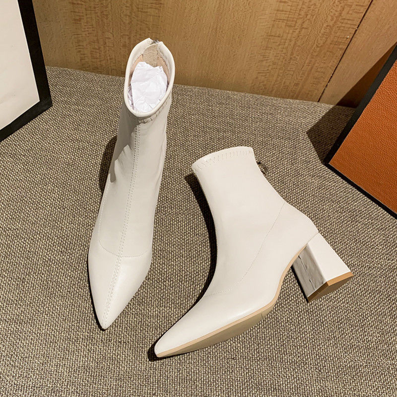 High-heeled ankle boots for women 2025 autumn/Winter new Korean version zipper pointed toe women's boots, nude boots, versatile, internet-famous Dr. Martens women's boots full figure