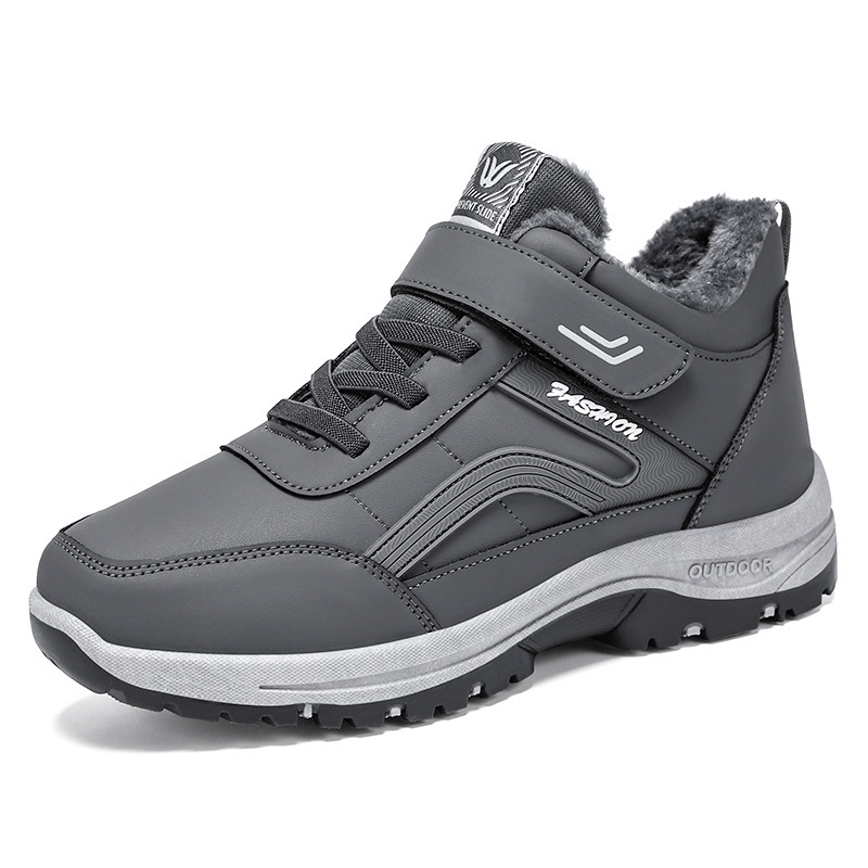 Men's cotton shoes, cross-border large-sized TEMU men's boots, fleece and thickened cotton boots, Velcro walking shoes, warm snow boots Item Picture