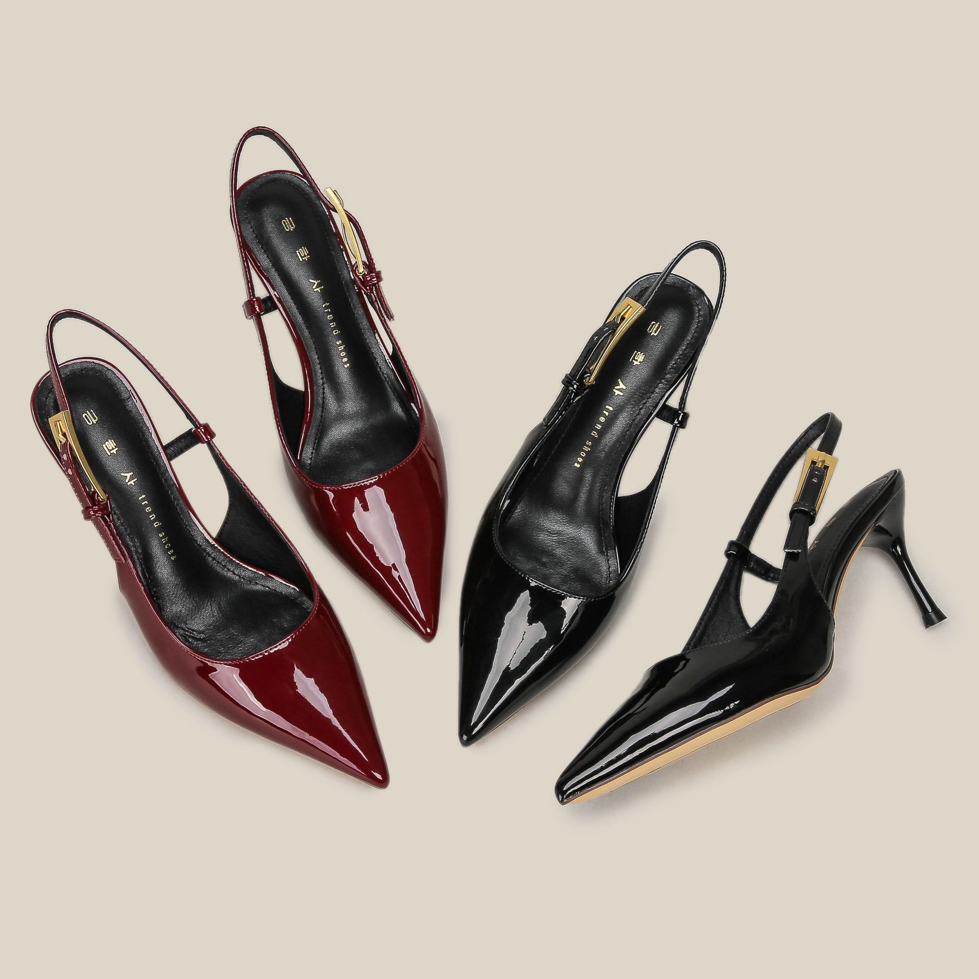 Wine-red high-heeled sandals, women's half-closed, back-open, pointed, thin-heeled shoes, chanel-style shoes, women's fashion sandals Application Scenario