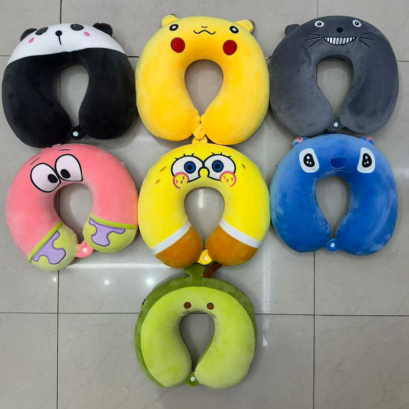 Cartoon and anime-related latex neck pillow, cute cartoon U-shaped travel car, high-speed rail, plane, travel and tourism pillow, nap memory foam, plain neck protection pillow, rebound velvet cubic memory foam U-shaped pillow details Picture