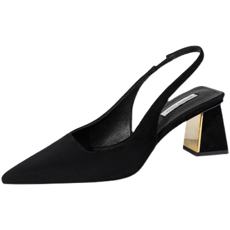 2025 Summer New sexy, fashionable and versatile pointed-toe chunk-heeled sandals with side open cuffs, high-heeled sandals for women's export Item Picture
