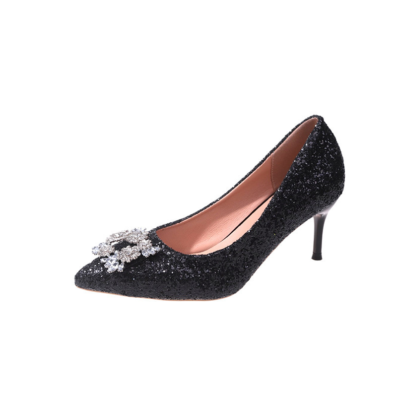 Water diamond sequined low-heeled high heels for women 2025 summer new style. One-foot women's shoes with thin heels that don't get tired. Wear a single shoe outside Item Picture