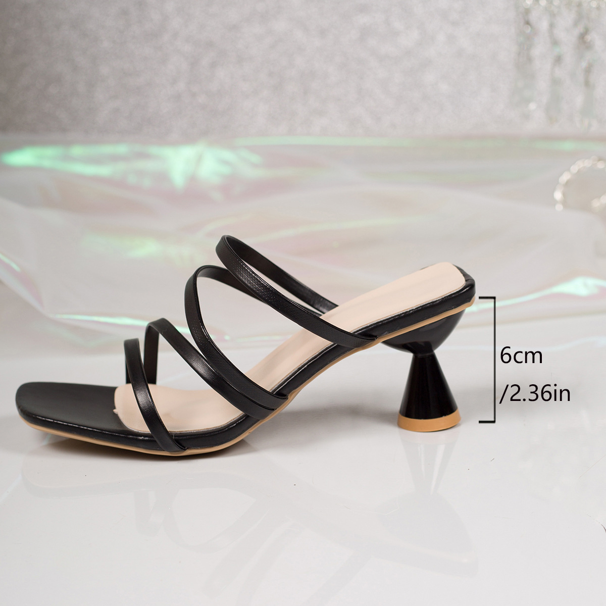 Large-sized foreign trade European and American fashionable women's slippers for outerwear, women's high-heeled slippers, one-piece square-toed thin-heeled flip-flops for women Application Scenario