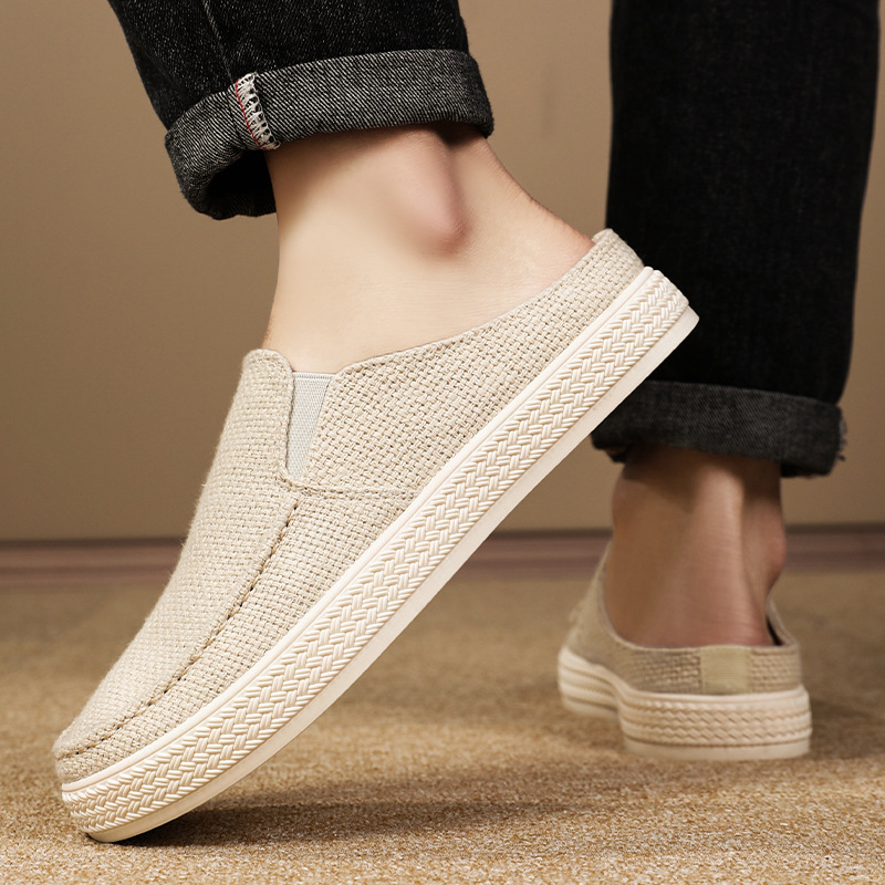 Jinshiyuan - Men's casual shoes processing and customization, old Beijing-style cloth shoes, half-slipper breathable men's single shoes details Picture