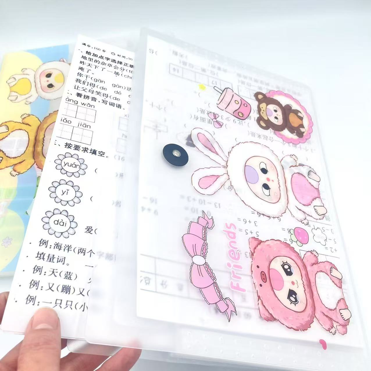 A4 student cartoon printed organ bag, office supplies folder, rope buckle file folder, storage test paper bag pic 2