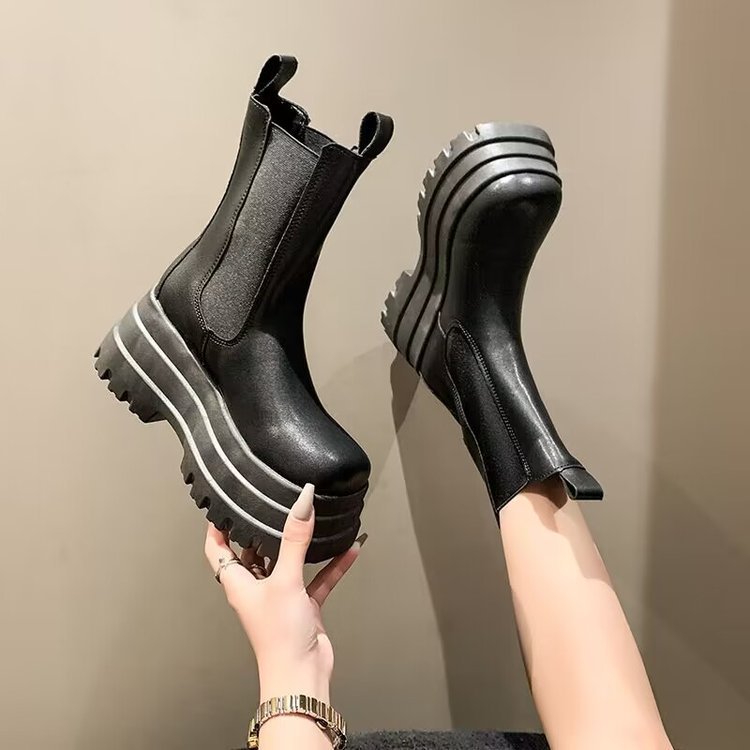 Martin Boots Women's ankle boots 2025 new spring style small petite thick-soled slimming mid-calf boots Chelsea chimney boots Women full figure