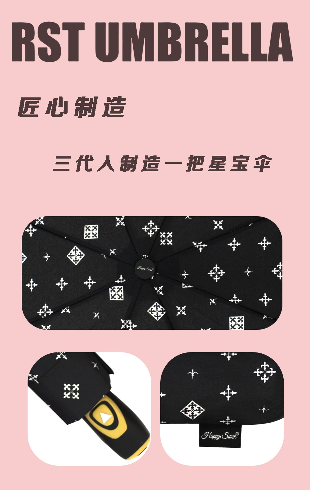 【出欧美】小碎花三折自开伞外贸雨伞彩色图案190T碰击布详情13