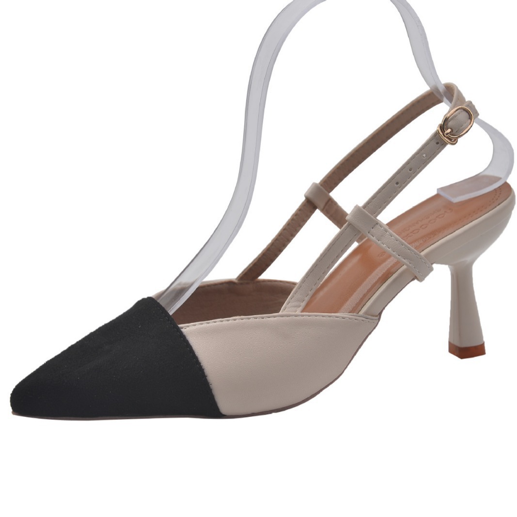 2024 Summer new fashion pointed-toe stilettos, French color-blocked low-heeled high heels, backheel fashion women's shoes Item Picture
