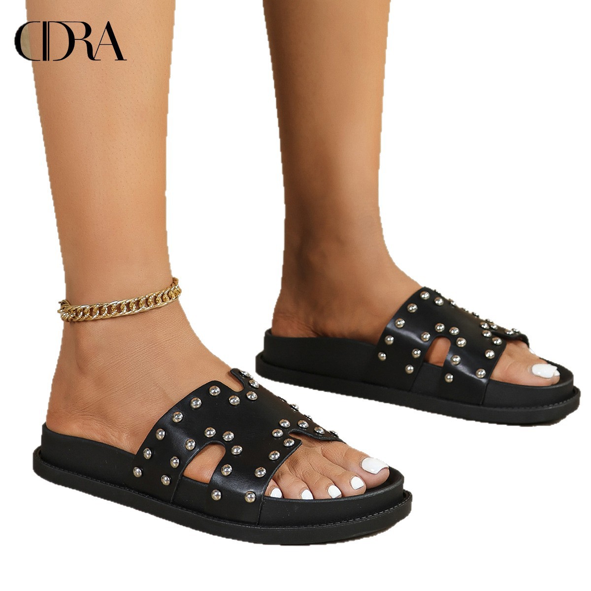 Popular thick-soled, durable outerwear slippers for women, black, versatile, dirt-resistant and anti-slip women's shoes for home and outdoor use, beach shoes Item Picture
