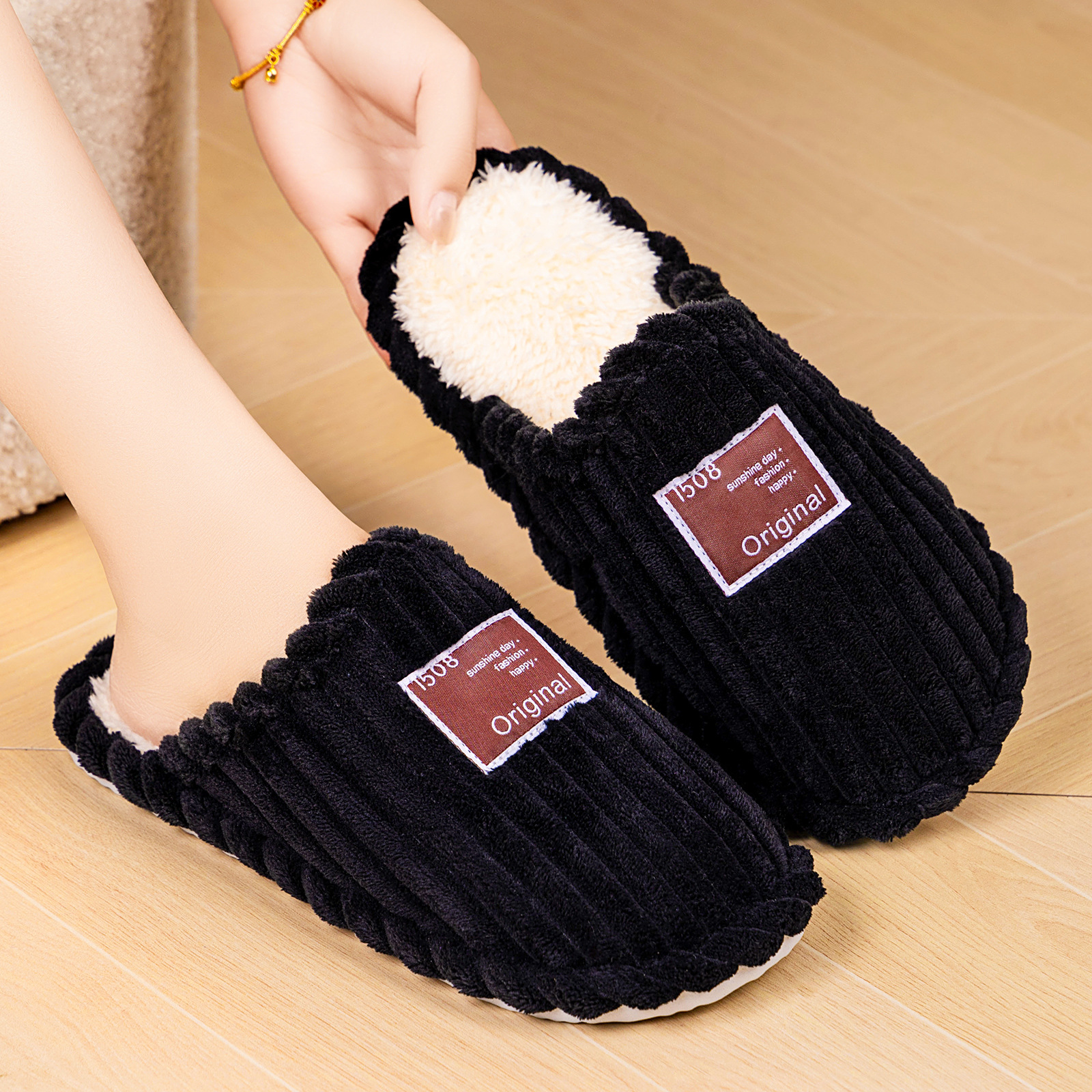Women's cotton shoes, winter home cotton slippers, one-foot cotton boots, warm women's shoes, cross-border TEMU, large-sized women's ankle boots Specification drawing