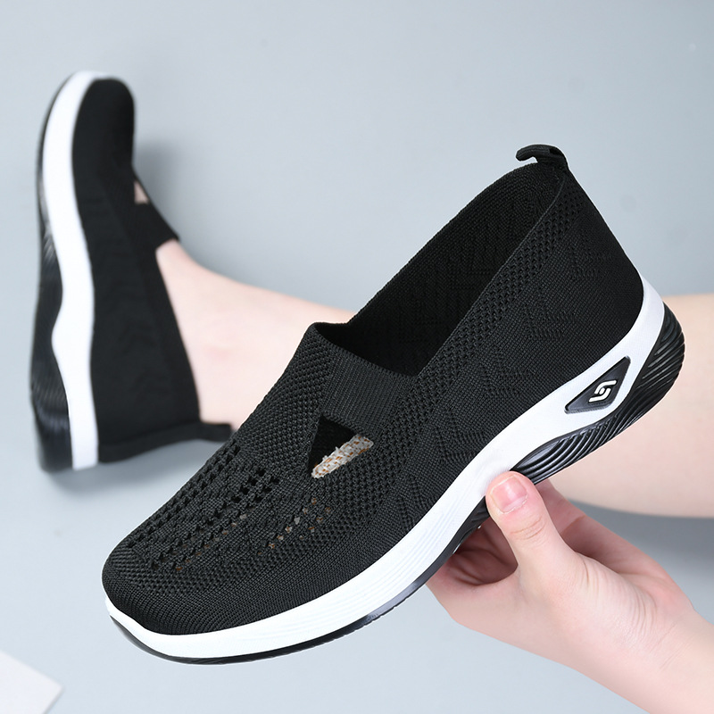 Women's cross-border large-sized casual shoes, TEMU women's shoes, single shoes, breathable flying woven shoes, shoes for middle-aged and elderly mothers Specification drawing