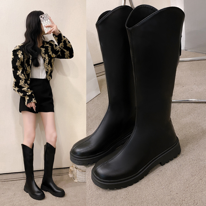 The 2025 autumn/winter new mid-heel square heel round toe long boot women's European and American fashion thick-soled export women's boots that do not reach the knee Specification drawing