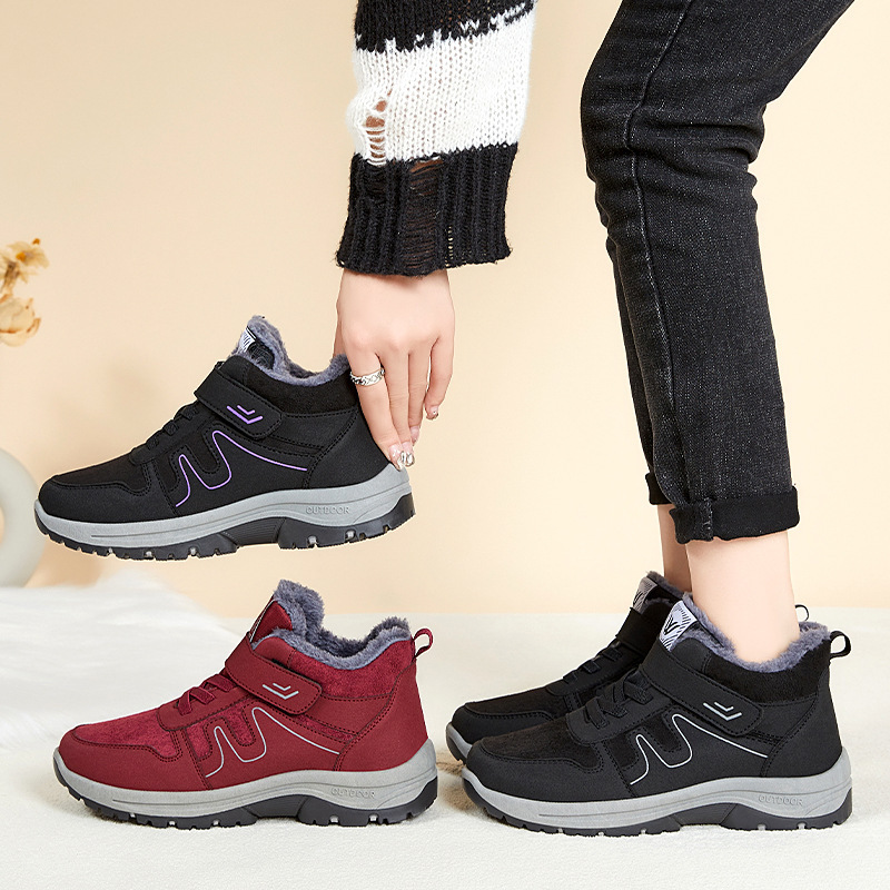 Women's cotton shoes, cross-border large-sized snow boots, fleece and thickened cotton boots, couple's walking shoes, Velcro women's boots Specification drawing