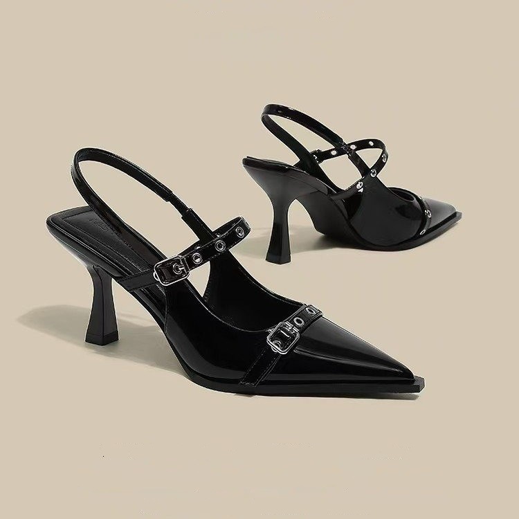 High-heeled women's 2025 summer new black pointed-toe, thin-heeled French one-strap, flip-top, shallow-mouthed single shoe Application Scenario
