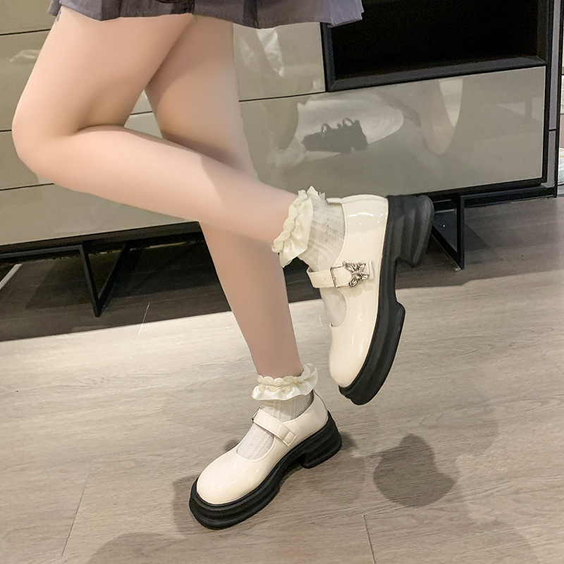 Mary Jane Shoes Women's 2025 Autumn/Winter New retro round-toed one-button versatile small leather shoes with thick soles and thick heels Specification drawing