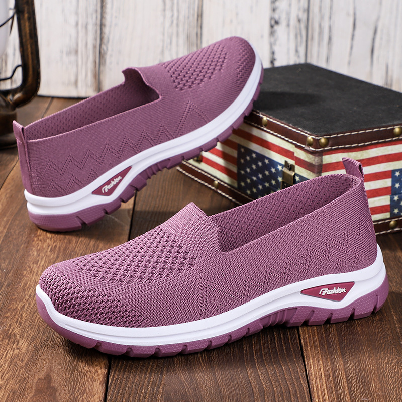Women's casual shoes, cross-border large-sized women's shoes, TEMU consignment, single shoes, flying woven breathable mesh shoes, soft-soled mom shoes full figure