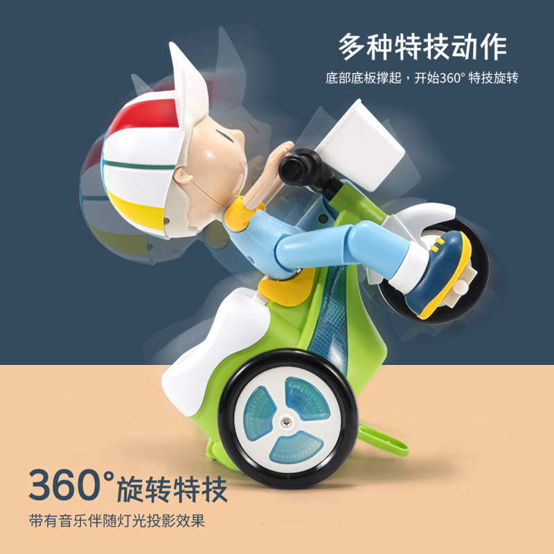 Cross-border bestseller: Rolling stunt electric tricycle, children's and babies' electric toy, music, light, rotating boy Specification drawing