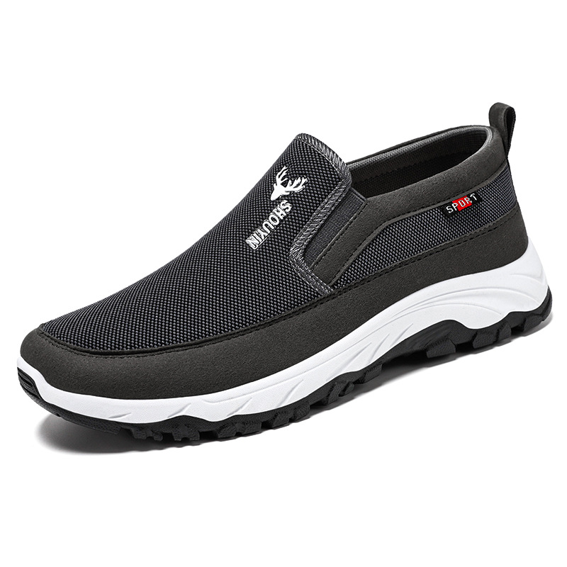 Men's singles shoes, round-toed old Beijing cloth shoes, soft-soled comfortable casual shoes, one-step dad shoes, breathable flying woven shoes Item Picture