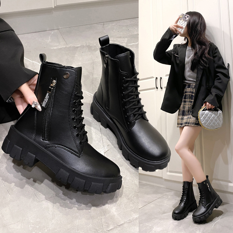 Martin Boots Women's Shoes 2025 New Korean style fashion autumn and winter high-top women's boots high-heeled mid-calf boots Specification drawing