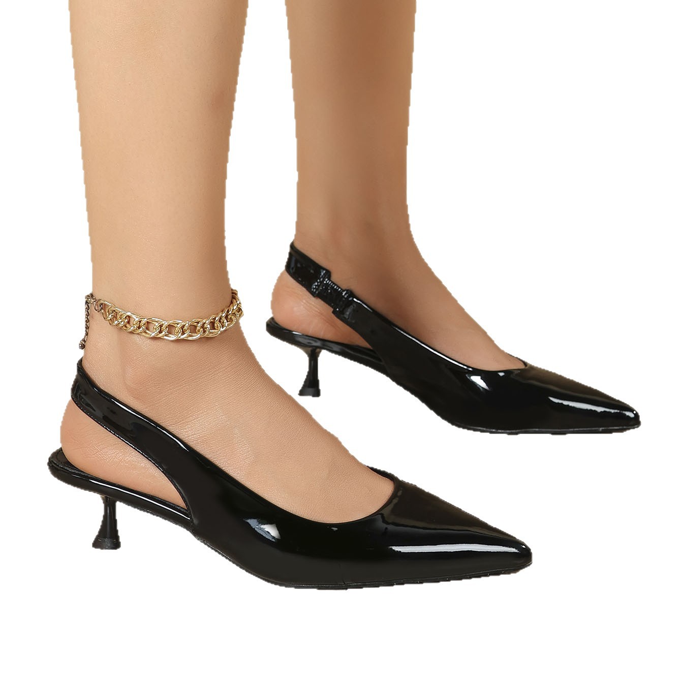 New summer trendy and versatile one-word European and American style sandals with a slender heel, pointed toe and an empty back cover. Wholesale across borders Item Picture