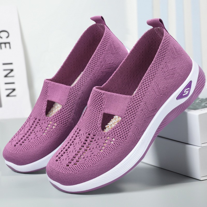 Women's cross-border large-sized casual shoes, TEMU women's shoes, single shoes, breathable flying woven shoes, shoes for middle-aged and elderly mothers full figure