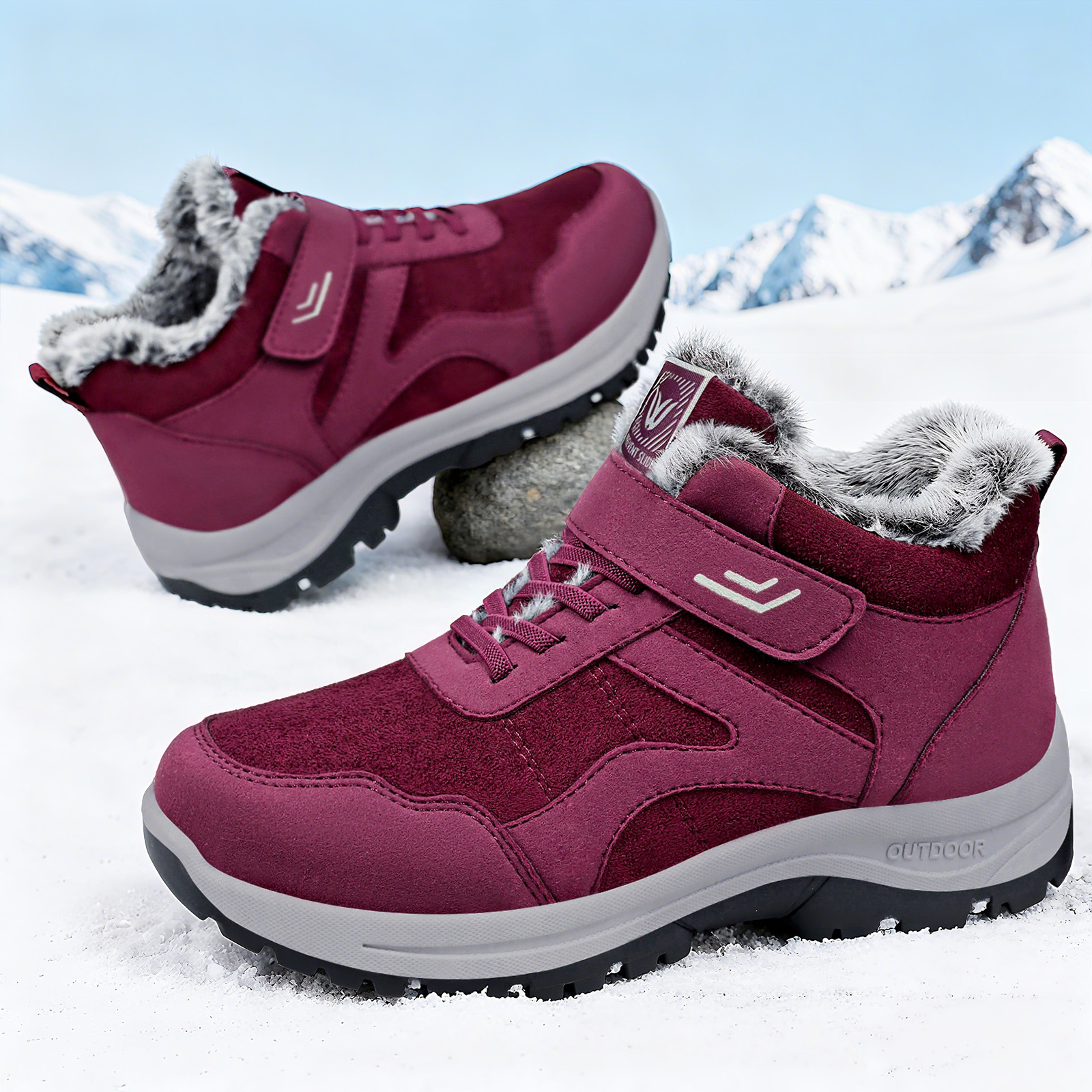 One set of cotton shoes for women, snow boots, one pair of Velcro cotton boots with fleece and thickened, versatile ankle boots full figure