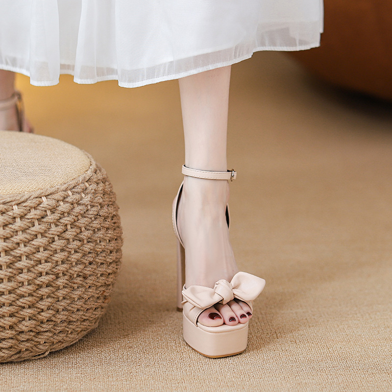 Hantian Gao sandals with a mature and elegant style, featuring a bow, thick heel, and a waterproof platform. New style for women in 2025 Specification drawing