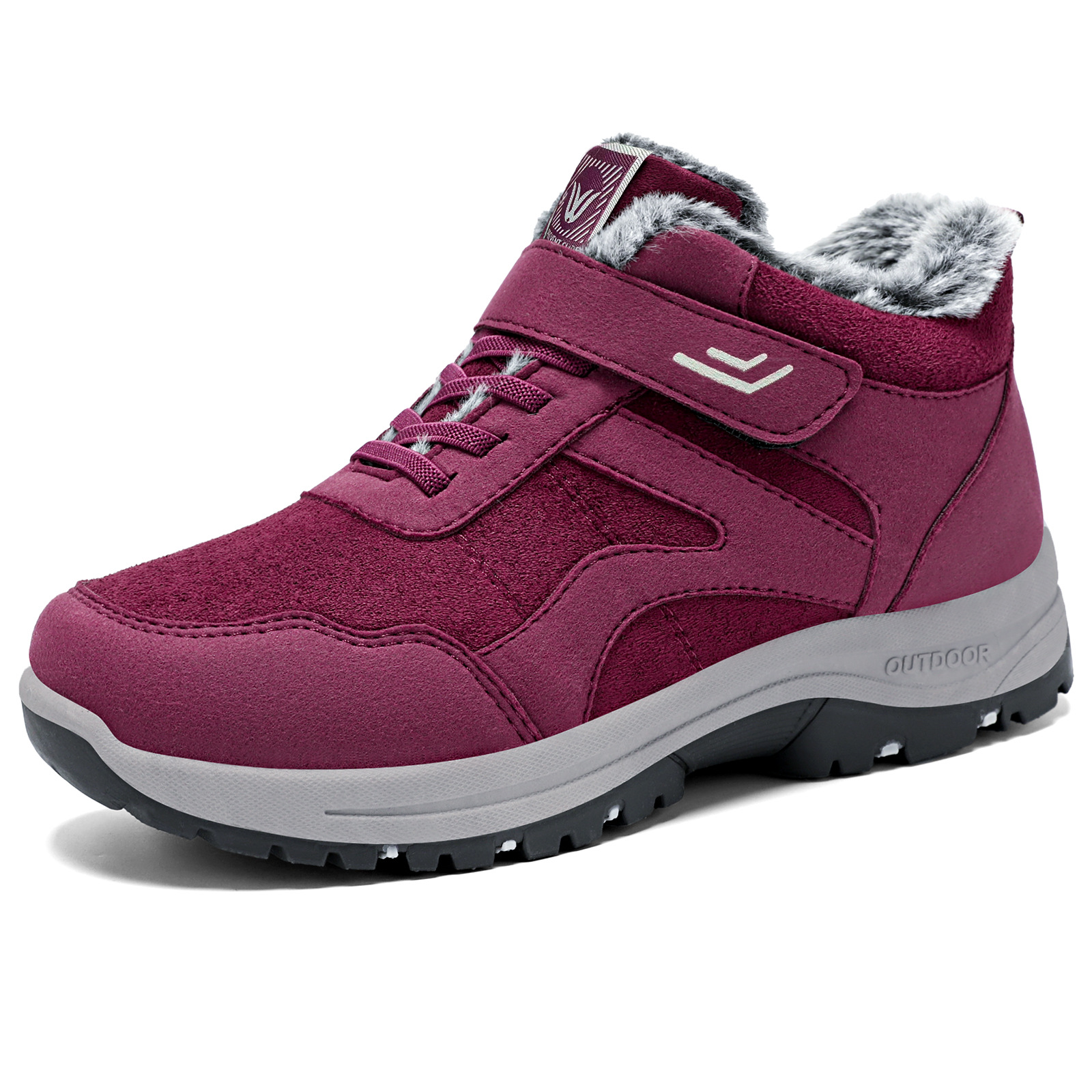 One set of cotton shoes for women, snow boots, one pair of Velcro cotton boots with fleece and thickened, versatile ankle boots Item Picture