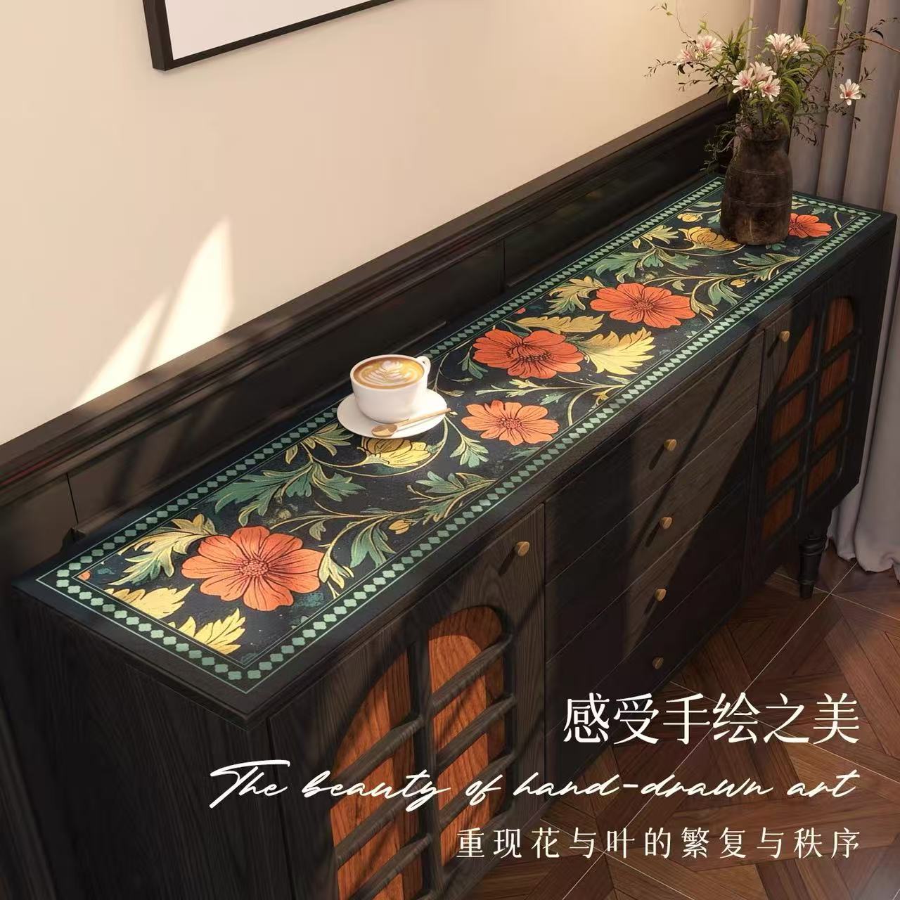 美式餐边柜桌垫轻奢高级感免洗桌布复古鞋柜防脏电视柜台面保护垫