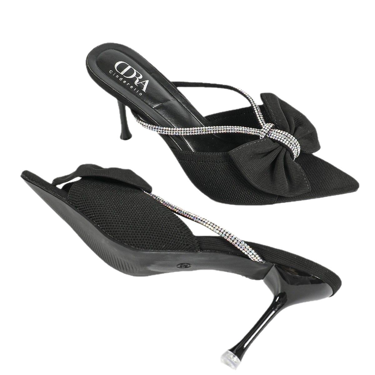Cross-border 2025 New water diamond bow fashion high-heeled sandals, slender and delicate outerwear slippers, export consignment Item Picture